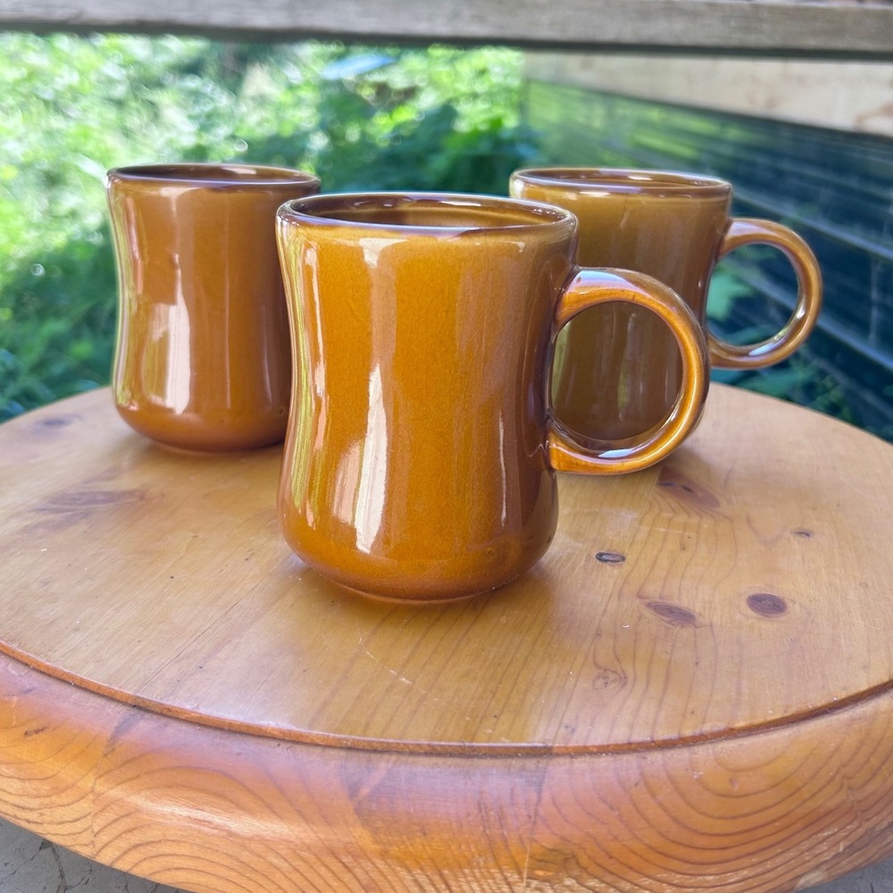 Vintage Trigger Mug Set 3 Ochre Yellow Amber Glaze 1340 DG Bennington Potters